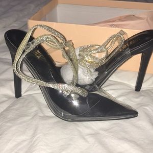 Black Miss Lila shoes with diamond straps
